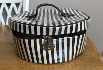 Henri Bendel Vintage coated Canvas Travel Hat Case Box Striped RARE Henri Bendel Canvas & Leather Case: Vintage Striped  main image 2