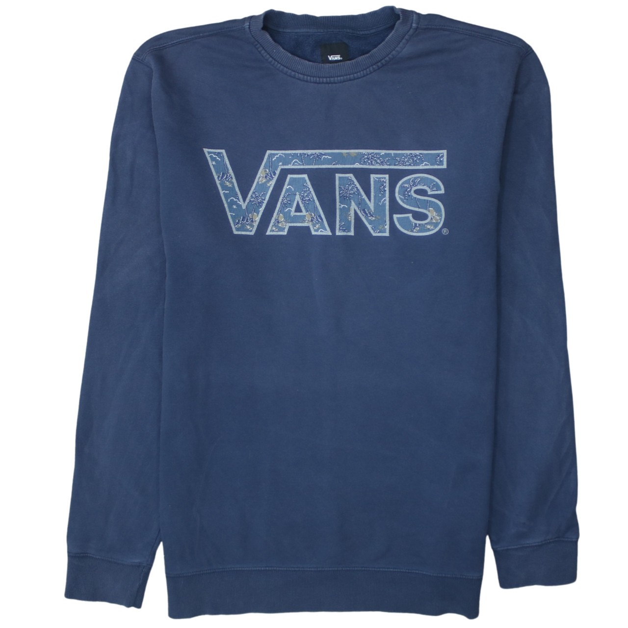 VANS Mens Sweatshirt Navy Blue Crew Neck Fleece Graphic Logo Skate Pullover L