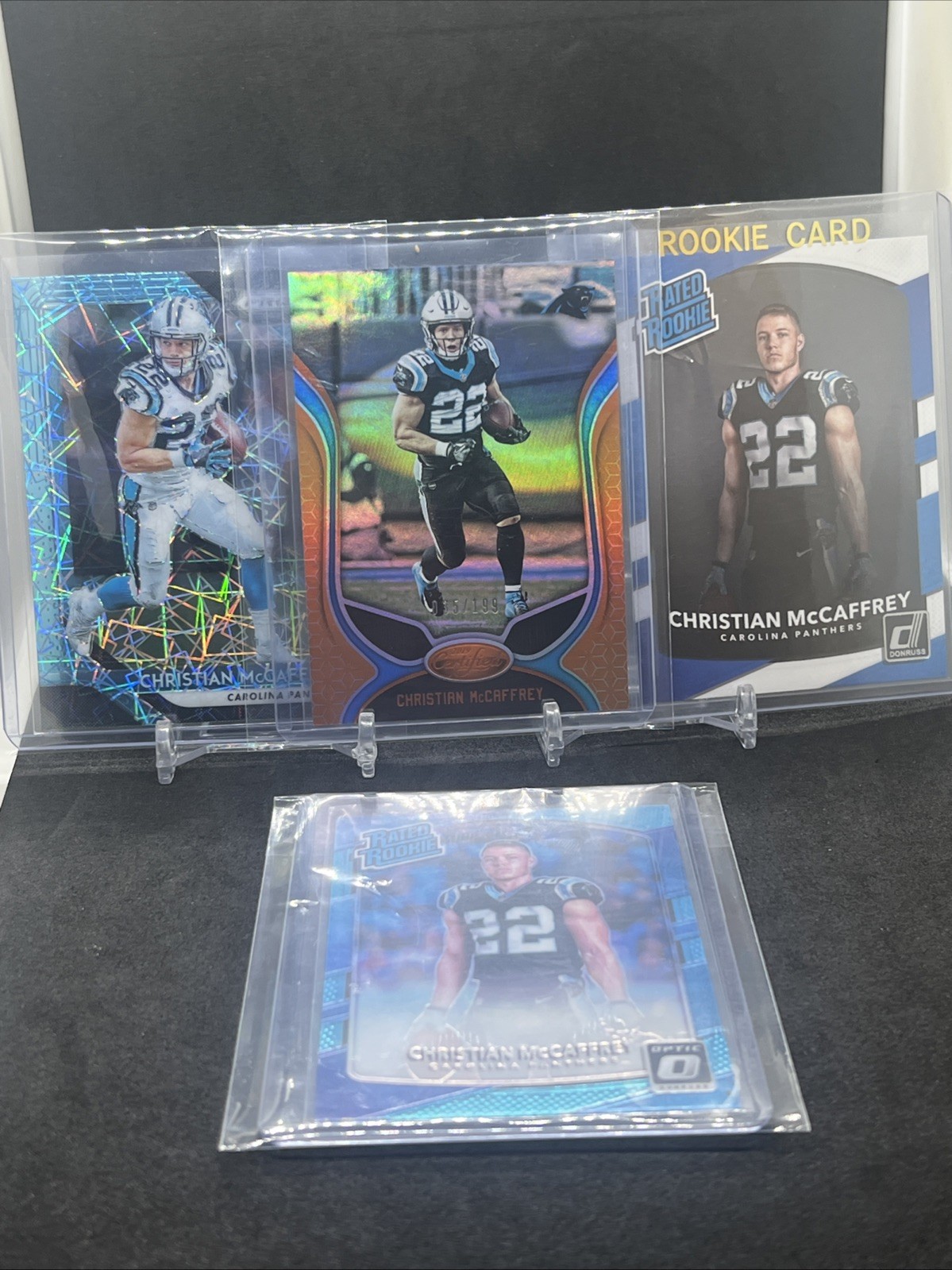 CHRISTIAN MCCAFFREY 2017 PANINI DONRUSS OPTIC #168 AQUA PRIZM RATED ROOKIE /299
