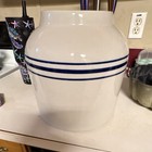 White & Blue Striped Ceramic Crock Beverage Dispenser Jar with Spigot — photo 2