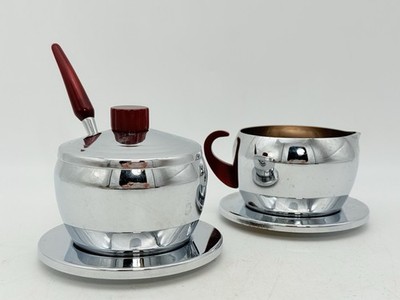 1960s Chrome & Cherry Red Bakelite Sugar and Creamer Set