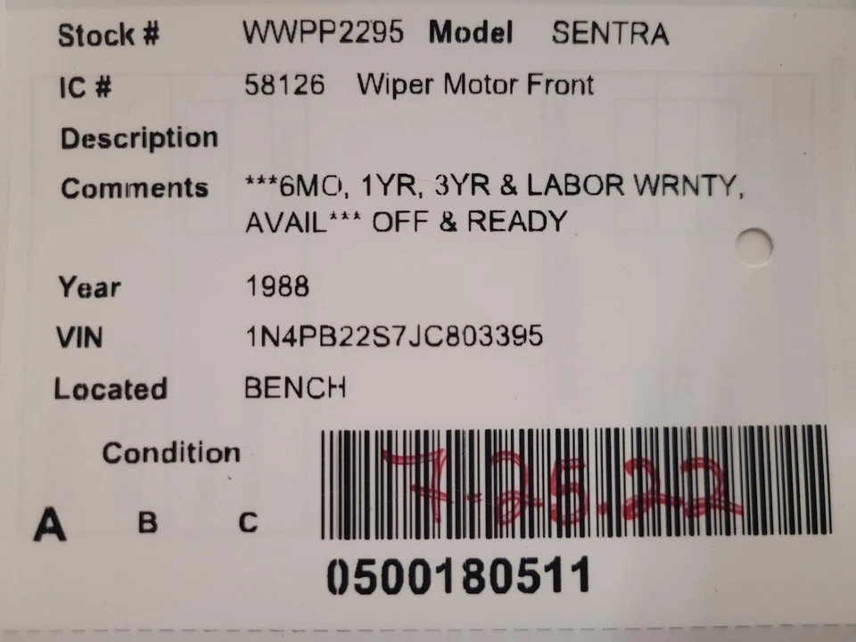 Used Windshield Wiper Motor fits: 1988 Nissan Sentra Grade A - Image 3 of 4