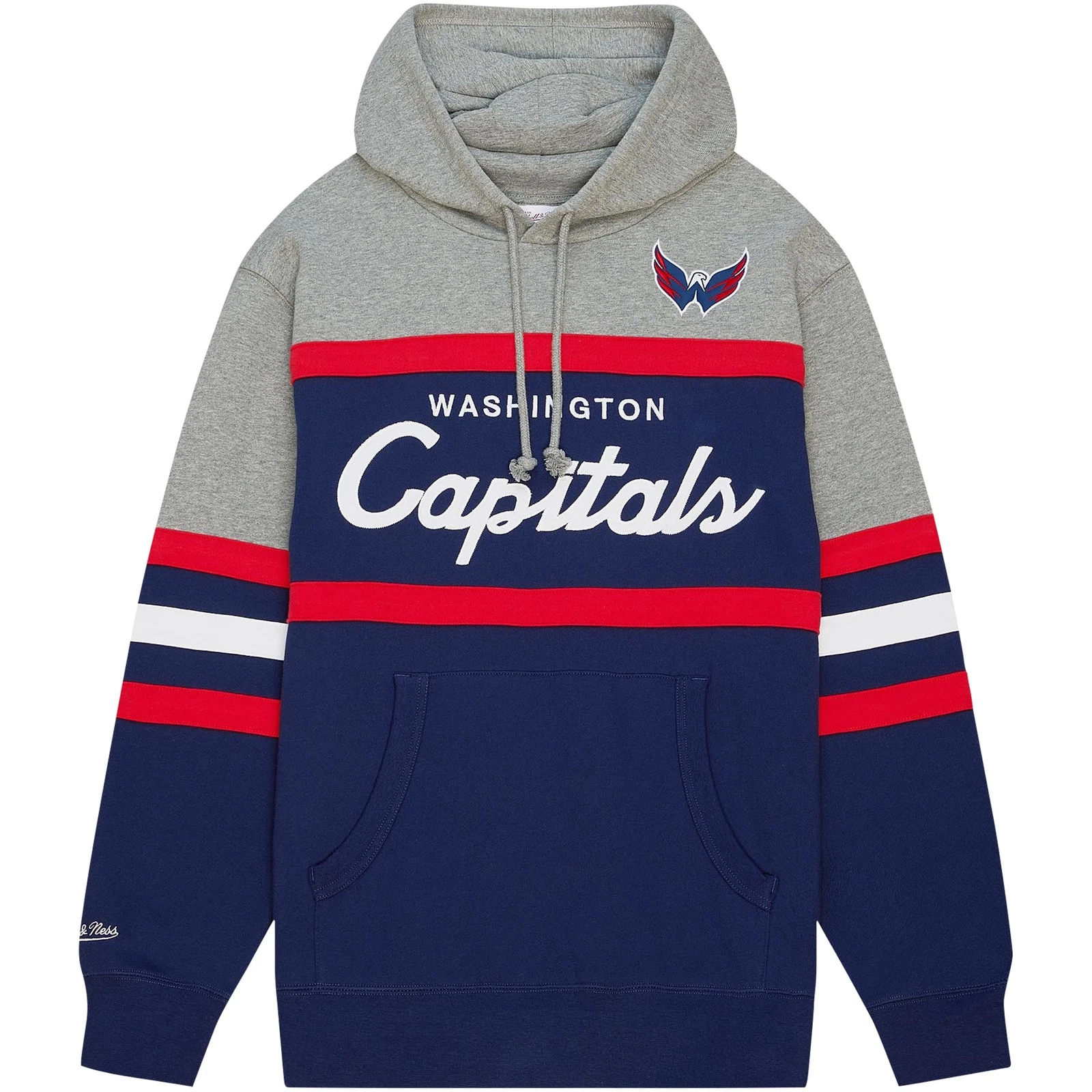 Felpa con cappuccio pullover uomo Mitchell & Ness blu navy grigio Washington Capitals Head Coach