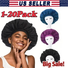 Women Satin Bonnet Night Sleep Cap Hair Hat Silk Head Cover Wide Elastic Lot New