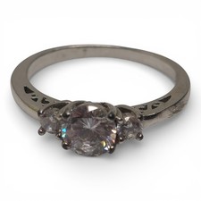 925 Sterling Silver Three-Stone Clear Gem Ring Size 8.75 2.78g Classic Everyday