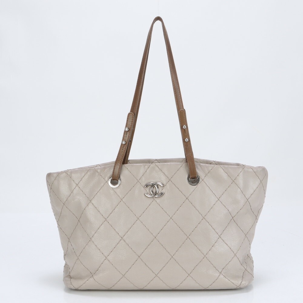 Chanel Serial Seal On The Road Leather Tote Bag Shoulder Hand Beige A4 Women'S E