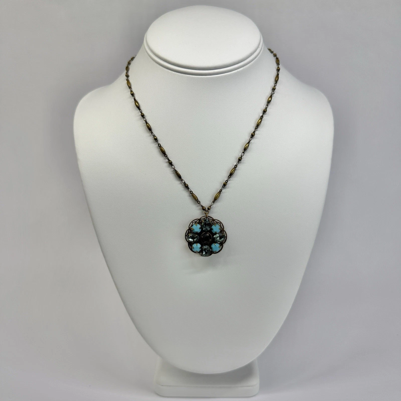 LIZ PALACIOS Swarovski Crystal Bead Floral Brass Vintage Necklace N649