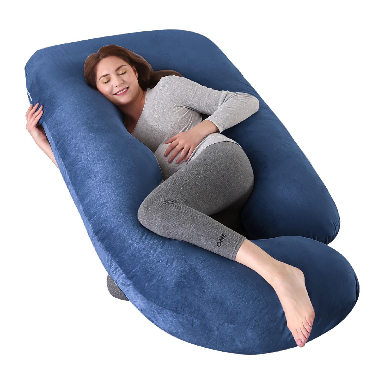 60-inch full-body U-shaped pregnancy pillow for side sleeping comfort  