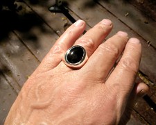 Mens Heavy Oval Black Onyx Ring in Sterling Silver - You Pick Your Size