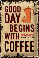 Blechschild Retro 20X30 Cm Kaffee Good Day Begins Coffee Deko Schild Tin Sign