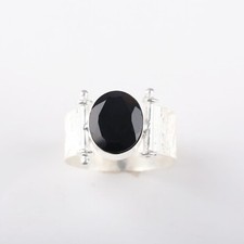 Black Onyx Silver Ring, 925 Sterling Silver Ring, Oval Shape Ring, Gift for her.