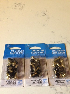 New Lot 3 Pack Assorted Ceiling Fan Screws No 77016 Westinghouse