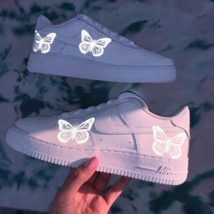🦋 Nike Air Force 1 Custom Shoes Low Reflective Butterfly White Men Women  Kids | eBay