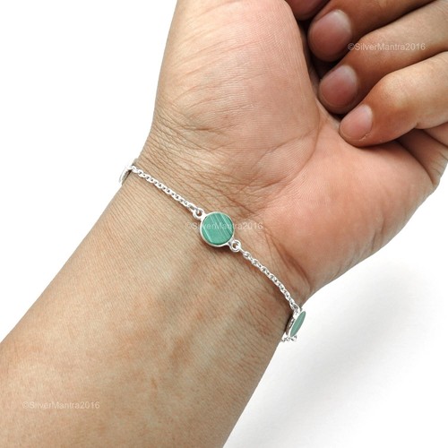 Malaquita Piedra 925 Plata Cadena Hija Corazón Chakra Boho Pulsera Joyería