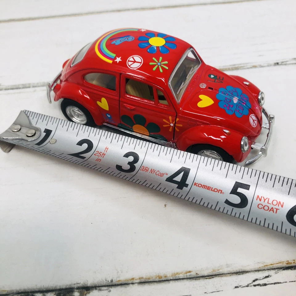 VW Volkswagen Beetle Kinsmart 1:24 отдельный автомобиль тянуть назад хиппи цветок питания - Изображение 4 из 4