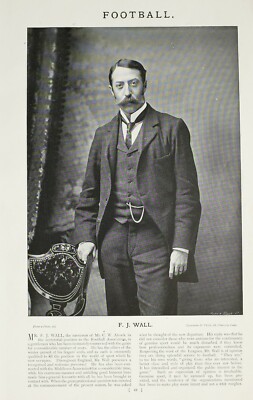 1896 ORIGINAL SPORTING PRINT & TEXT FOOTBALL ~ F J WALL ASSOCIATION MIDDLESEX