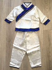 2 pc Chinese Lunar New Year Girls Outfit Pants Tang Kids White Blue Child Size