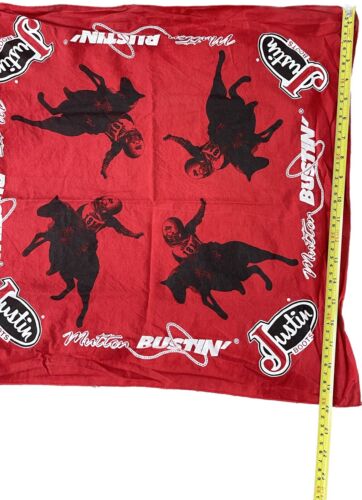 Vintage Justin Boots Mutton Bustin' Bandana Handkerchief Hankie 20"x21" Cowboy - Picture 3 of 4
