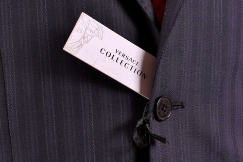 VERSACE Dark Blue Tonal Stripe Suit UK38 US38 EU48 C38 x W32 BRAND NEW & TAGS - Picture 6 of 12