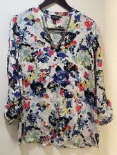 Nicole Miller Floral Embellished V-Neck Blouse Roll Tab Sleeve SZ Small NWT $50
