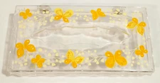 Wolff Clear Acrylic Butterfly Tissue Box Holder Hinged Lid Orange Yellow Vintage