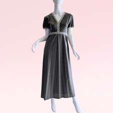 1960s Vintage Metallic Rhinestone Beaded Empire Party Evening Maxi Dress