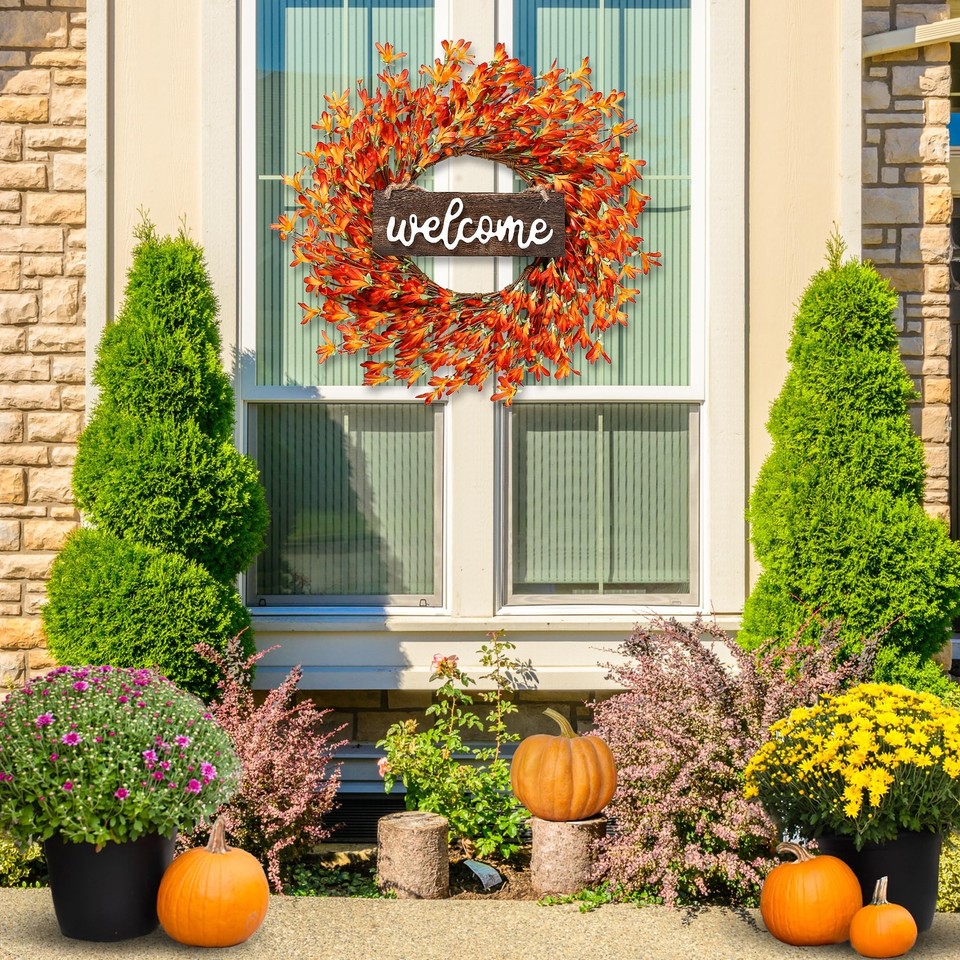 Sggvecsy Artificial Fall Wreath 20’’ Autumn Front Door Wreath Harvest