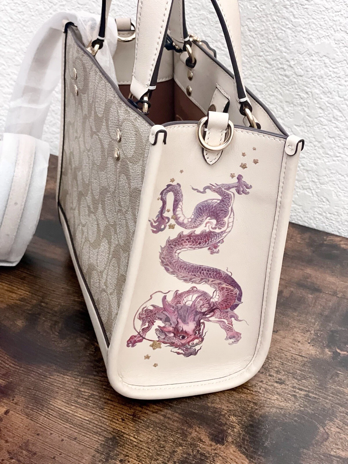 Borsa Dempsey Capodanno Coach CP481 22 nuova con etichette con tela e pelle firmata Dragon