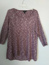 AB Studio Womens 3/4 Sleeve Tunic Top Size Large Heathered Burgandy Knit Top
