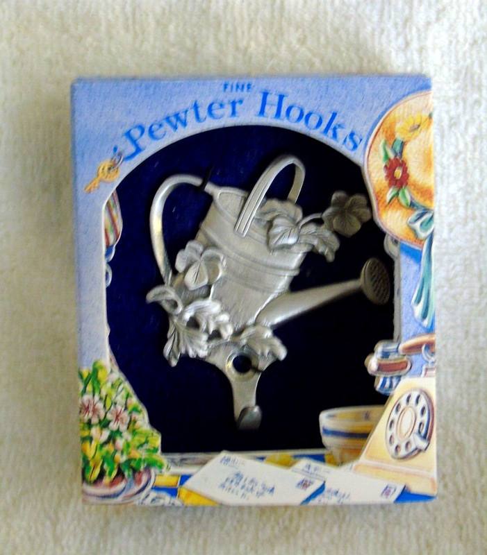 Vintage Fine Pewter Hook Watering Can Etch Floral by Lindsay Claire Designs NIB