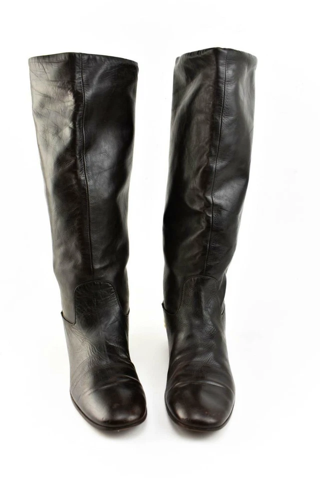 GUCCI:棕色皮革和金色镶嵌高摩托靴,尺寸:6.5M — 第 4/4 张图片