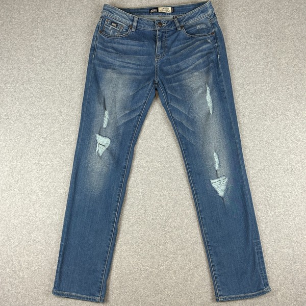 Superdry Harper Boyfriend Jeans Women's Size 29W Blue Denim Thrashed Stretch