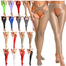 Womens Shiny Glossy Long Pants High Waist Slim Fit Tights Stockings Nightclub