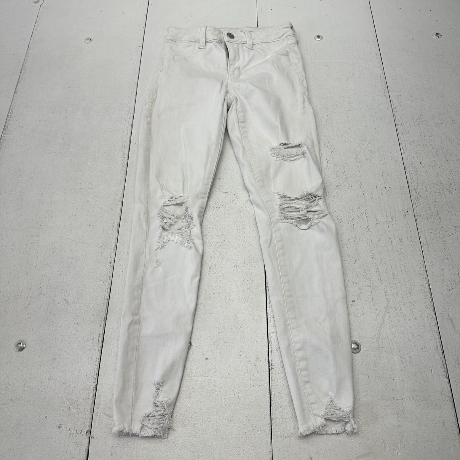 American Eagle Solid White Next Level Stretch Rip… - image 1