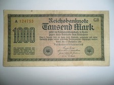 ANTIQUE BANKNOTE 1,000 REICHSMARK GERMANY 1922 SPL WHITE PAPER WATERMARK F