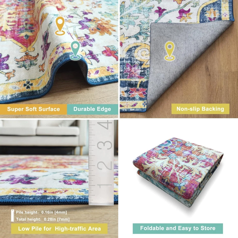 Alfombra Mandala - Lavable a Máquina, Resistente a Manchas, Diseño Colorido Foto 4 de 4