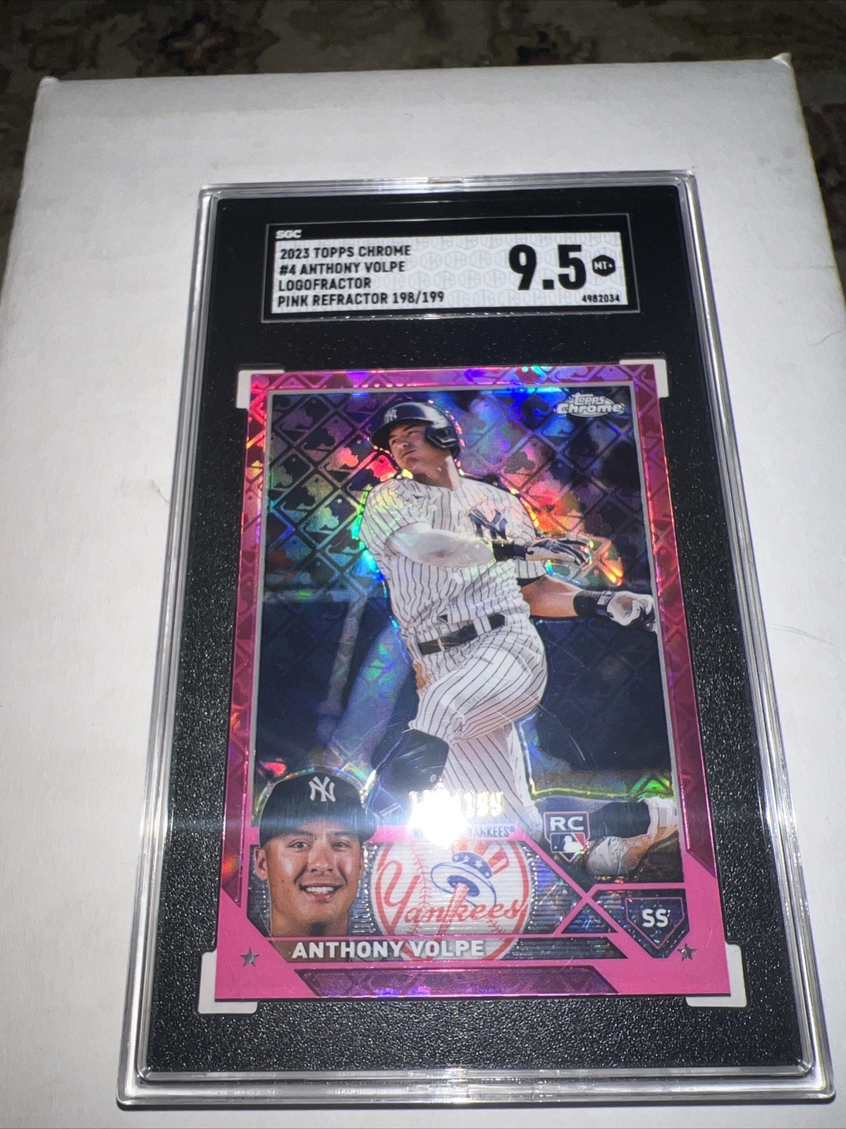 2023 Topps Chrome Logofractor Anthony Volpe RC Pink 198/199 SGC 9.5