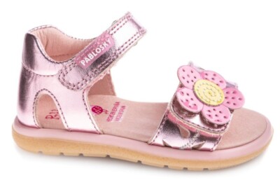 Pablosky Girls Sandal Strappy Sandal Hook and Loop Strap Soft Footbed