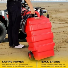 Red 16 Gallon 60L Portable Fuel Caddy Tank with 12V DC Electric Transfer Pump