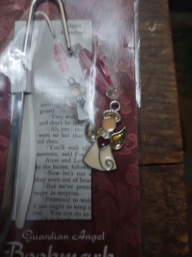 Guardian Angel Silver Tone Bookmark Pink Crystal Bead Metal With Charm - Picture 4 of 11