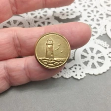 Antique Sewing Button Gold Metal Uniform Lighthouse Keeper 3/4" Superior Quality