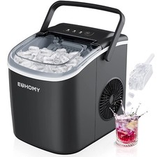 EUHOMY Countertop Ice Maker Machine with Handle, 26lbs in 24Hrs, 9 Ice Cubes Rea