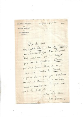1882. Signed Autograph Letter. Jules Simon-Troubat. Sainte-Beuve. Literature++