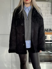 Polo Ralph Lauren Shearling Jacket Fringed Lamb Fur Leather Black Size S 2250£