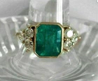 3Ct Emerald Cut Lab Created Emerald Cluster Engagement Ring 14K Gold Finish