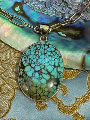 Charles Albert Turquoise & Alchemia Gold Handcrafted Artisan Pendant Necklace