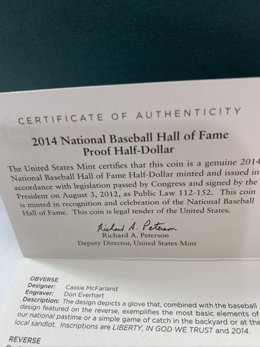 2014 S National Baseball Hall of Fame Uncirculated Commemorative Half-Dollar - Picture 10 of 11