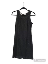 Vintage Laurence Kazar Black Beaded Silk Dress Formal Cocktail Small Holiday **