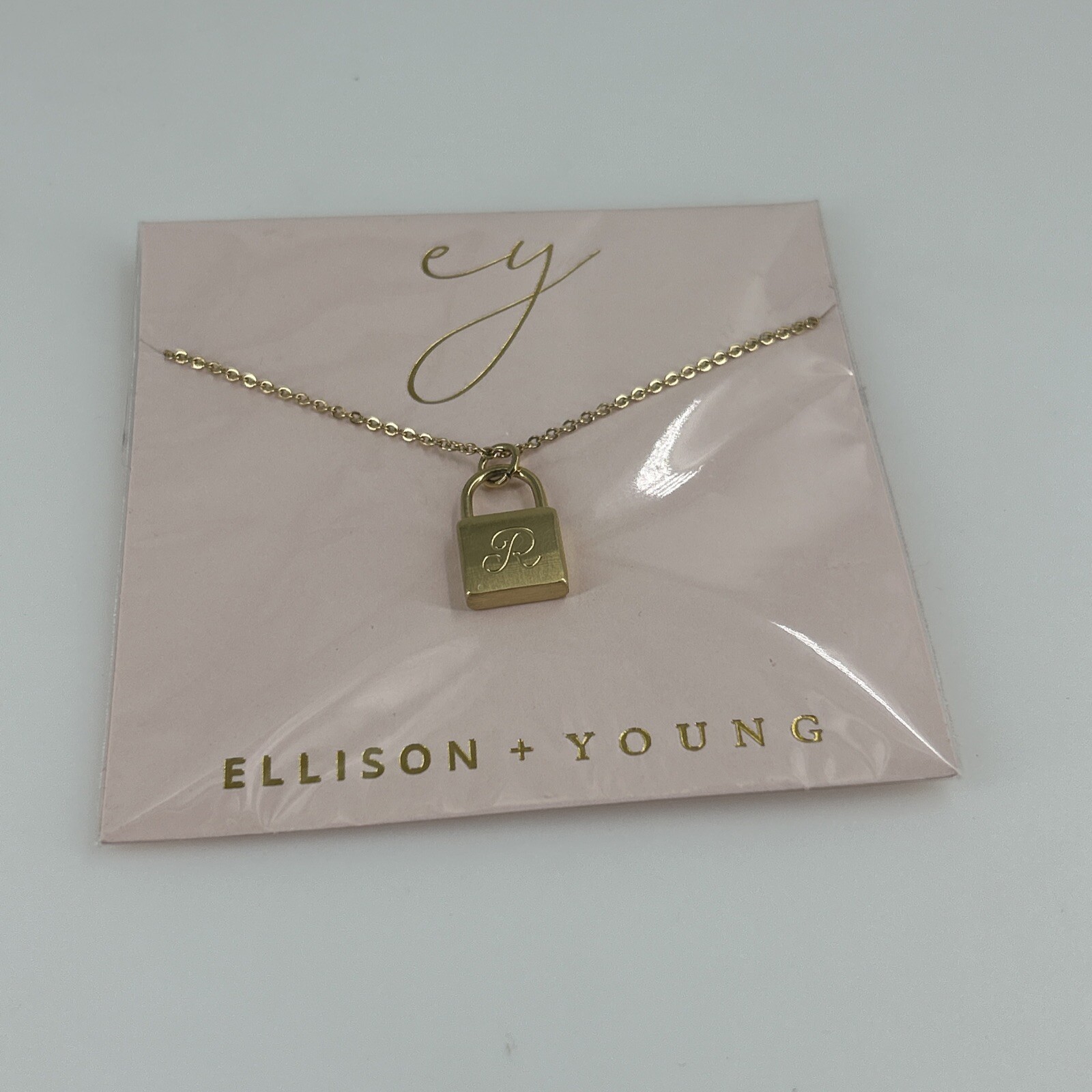 NEW Ellison and Young Scripted Notes Lock Necklace Stainless 18K Gold Plated image 3