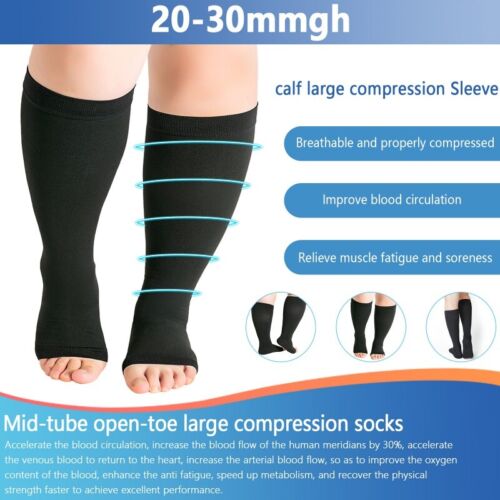 Plus Size Compression Socks Wide Calf Leg Sleeve Medical 20-30 mmHg Unisex S-7XL - Picture 2 of 22